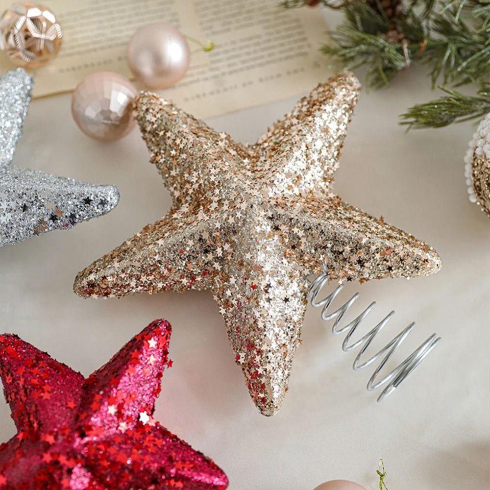 Shiny Christmas Tree Topper Decoration Unique Pentagram Decoration New Year Party