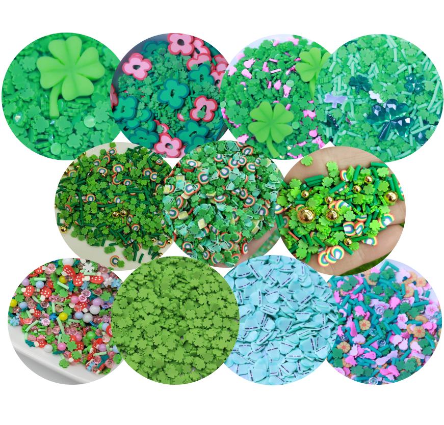 St Patrick's Day Polymer Clay Slices Mini Cute Green Leaf Clover Craft for Nail Art Slime Filler Charms