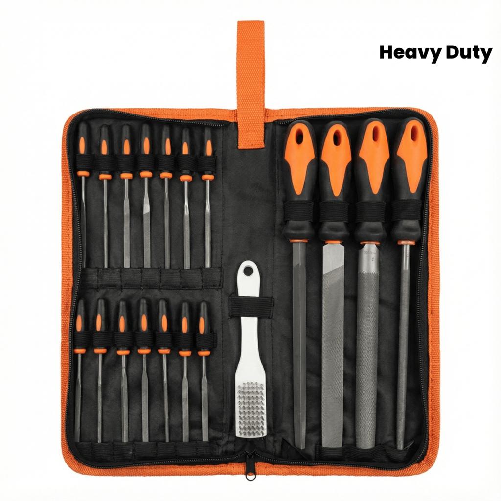 Heavy-Duty Carbon Steel File Kits | Flat, Triangular, Semi-Circular, Large Round, and Precision Needle Files with Wire Brushes