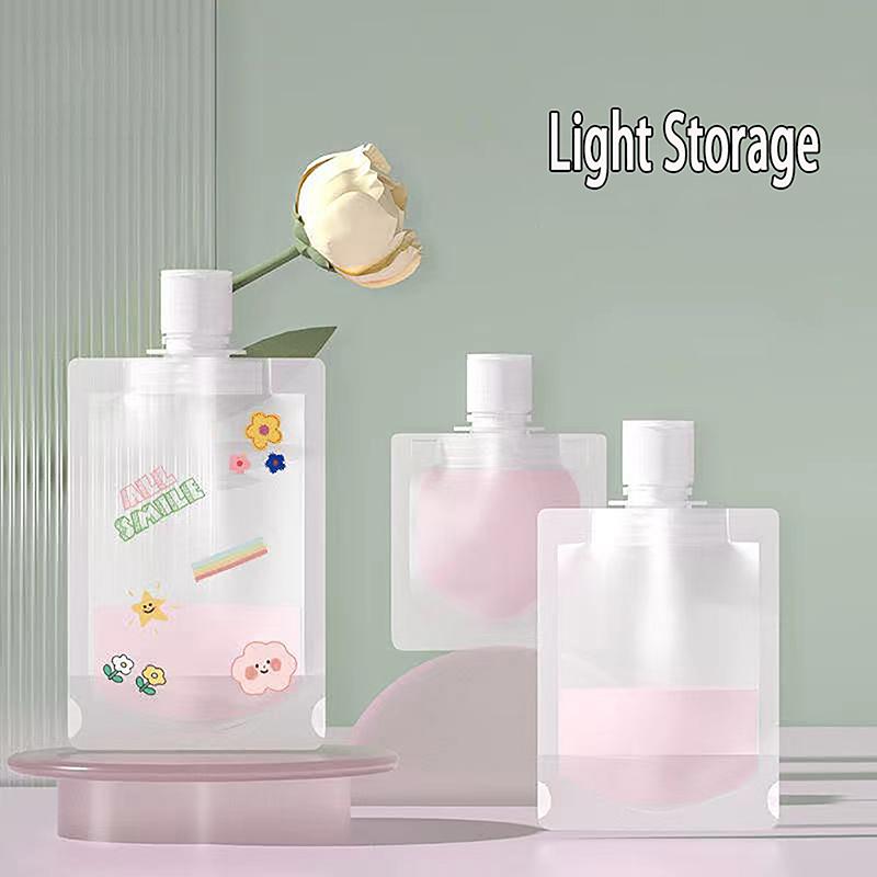 Sacchetto di imballaggio a conchiglia trasparente in plastica con beccuccio verticale, borsa da viaggio portatile per trucco fluido per lozione e shampoo