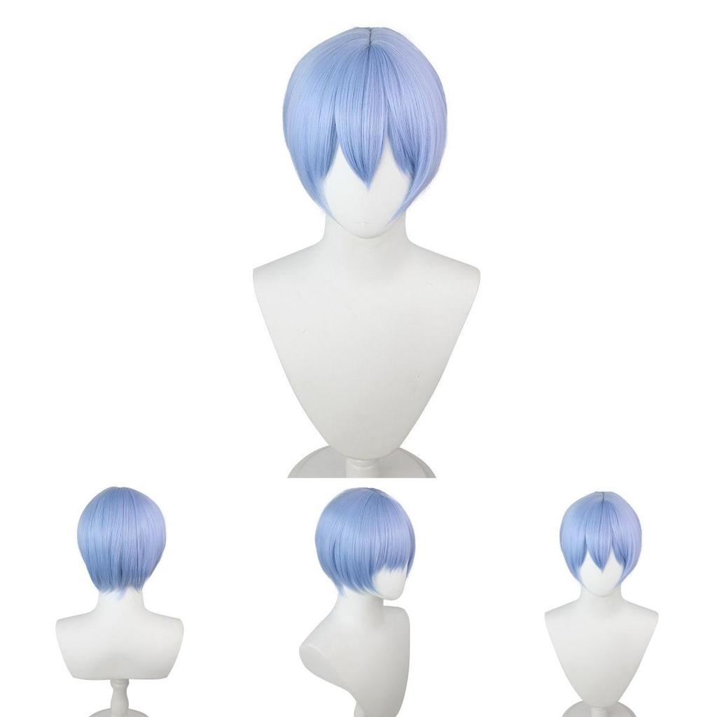 Perucă Autentică Cosplay Eva Ayanami Rei Cu Sârmă la Temperatură Înaltă Albastru Deschis