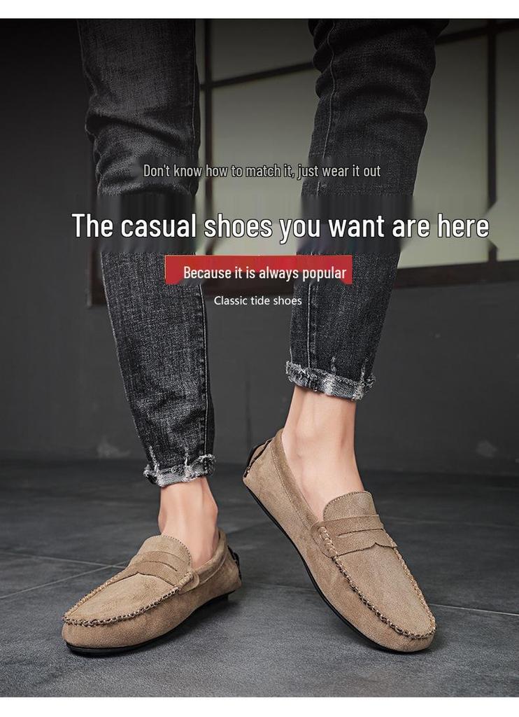 Hand-Sewn Suede Leather Men's Slip-On Shoes: Breathable, Wear-Resistant, Classic, and Fashionable for All Seasons.