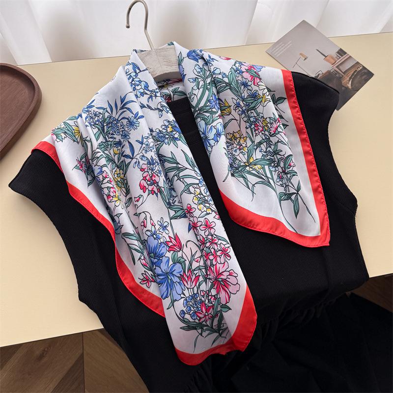 Pastoral butterfly simulation silk printing silk scarf small square scarf high-end shawl sunscreen neck scarf headscarf scarf women