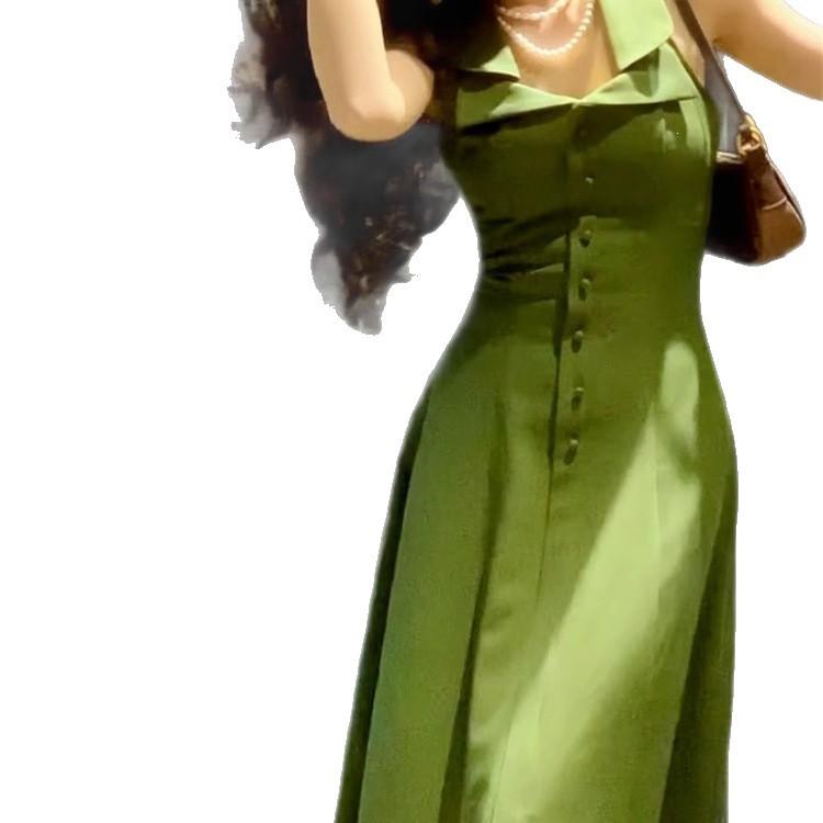 French Retro Green Sleeveless Dress Women's Clothing Summer 2026 New Seaside Vacation Temperament Beautiful Long Dress