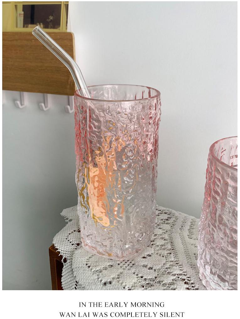Pink Girlish Ice Texture Milk Tea Glass