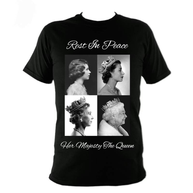 

Королева Елизавета Великобритания II Траурная Принтованная Унисекс Футболка Короткий Белый Рукавчерный L чёрный