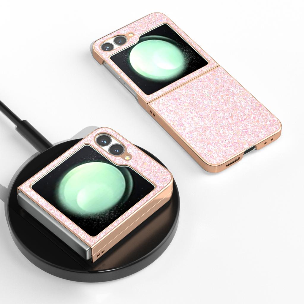 For Samsung Galaxy Z Flip7 FE 5G/Z Flip6 5G Case Electroplating Phone Cover Colored Glitter Design PU+TPU Protective Case