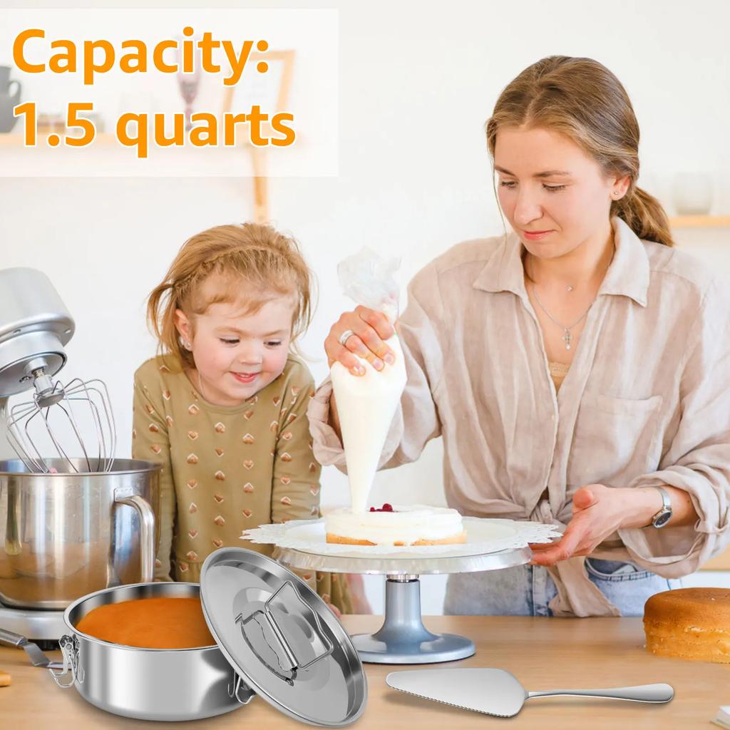 1.5QT Flanform Edelstahl Flanform Runde Kuchenform Backzubehör für Kuchen Käsekuchen Pudding Dessert Küchenzubehör