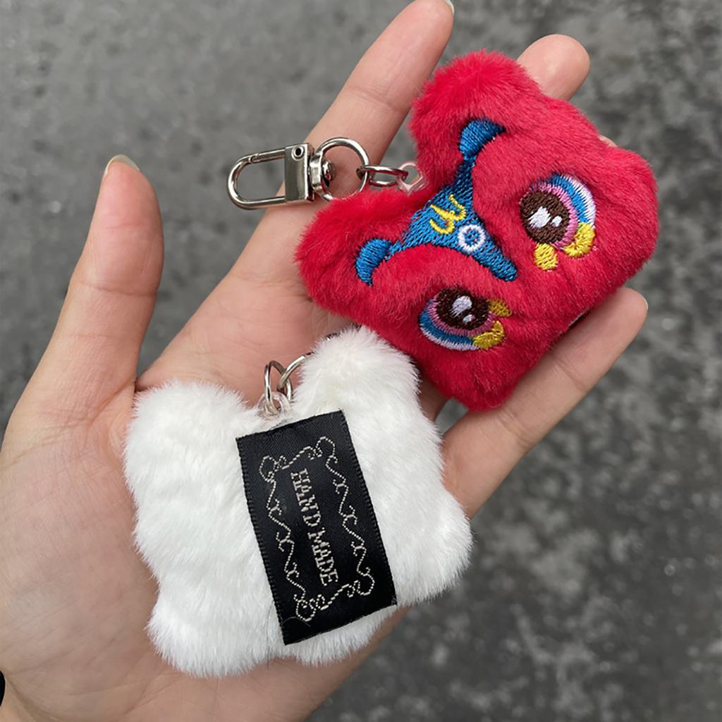Cartoon Lion Dance Doll Keyring Chinese Style Plush Keychain Schoolbag Backpack Pendant Key Chain for 2024 New Year Gift