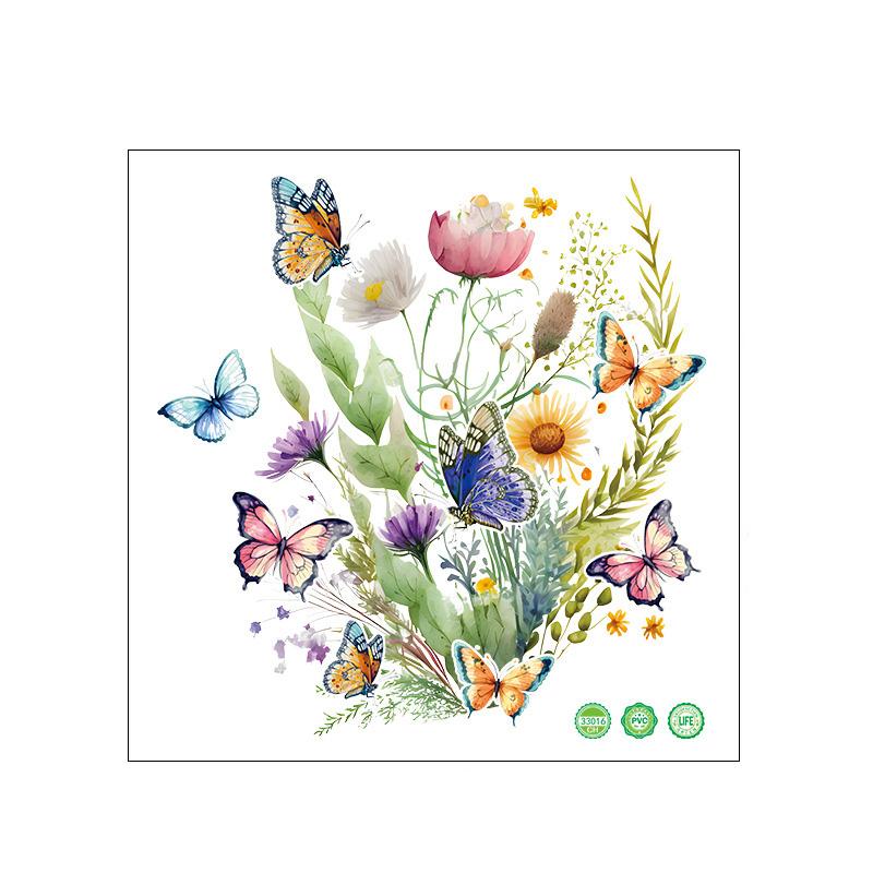 

1PC Self Adhesive Mural Bathroom Toilet Sticker Watercolor Flower Green Plant Leaves Home Decor