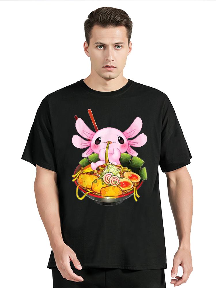 Ramen Axolotl Kawaii Anime Japanese Food Gift Girls Teens T-Shirt Funny Cotton Tshirt Men's Clo