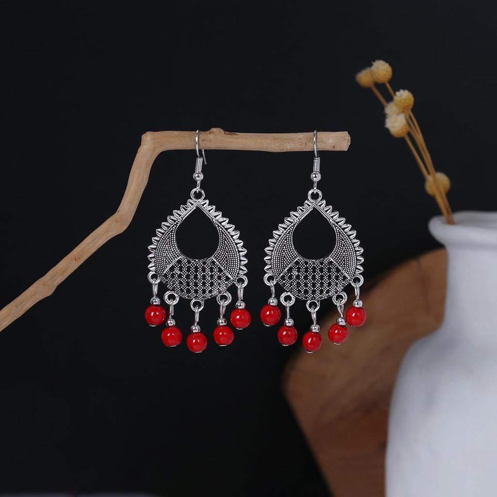 Bohemian Ethnic Oval Tassel Earrings with Beads