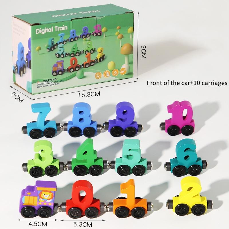 12er Set Holz-Magnet-Zahlenzug Sicher Glatte Kanten Für Kleinkinder Vorschule Frühes Mathe-Lernen Spielzeit