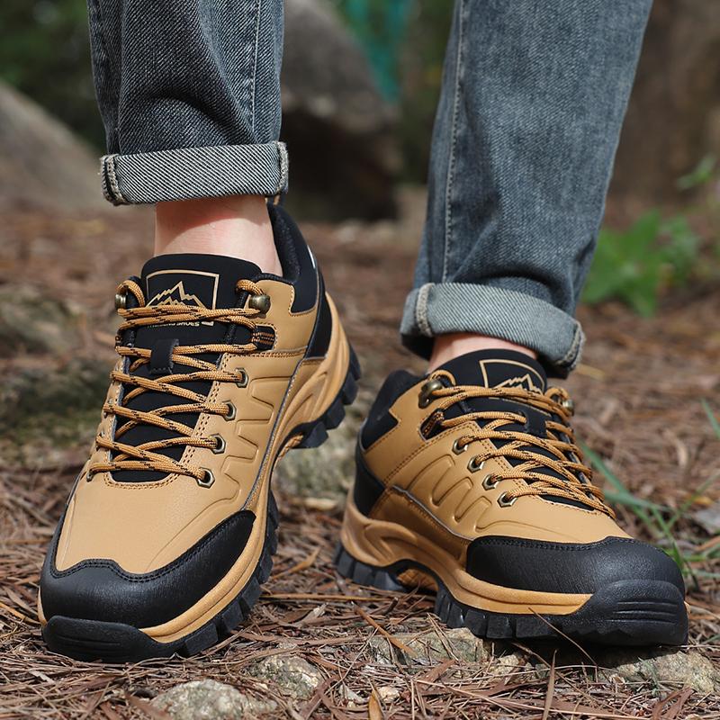 New Leather Men Shoes Outdoors Non-Slip Men's Hiking Shoes Lace-Up Waterproof Men Sneakers Fashion Comfortable Walking Shoes