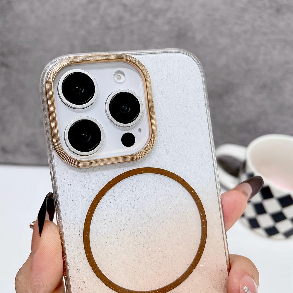KEYSION Luxuriöse magnetische Handyhülle mit Farbverlauf und Glitzer für MagSafe für iPhone 14 15 16 Pro Max 16e 16 Plus Harte PC Stoßfeste Hülle
