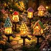 Solar Resin Garden Stake Lights Mushroom House Shaped Outdoor Waterproof Landscape Decorative Lawn Lamps for Yard Pathway