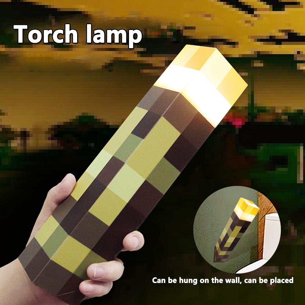 MC Game Torch Light Brownstone LED Night Light USB Rechargeable Bedroom Decoration Table Lamp Gifts Lamp for Kids Bedside Lamp
