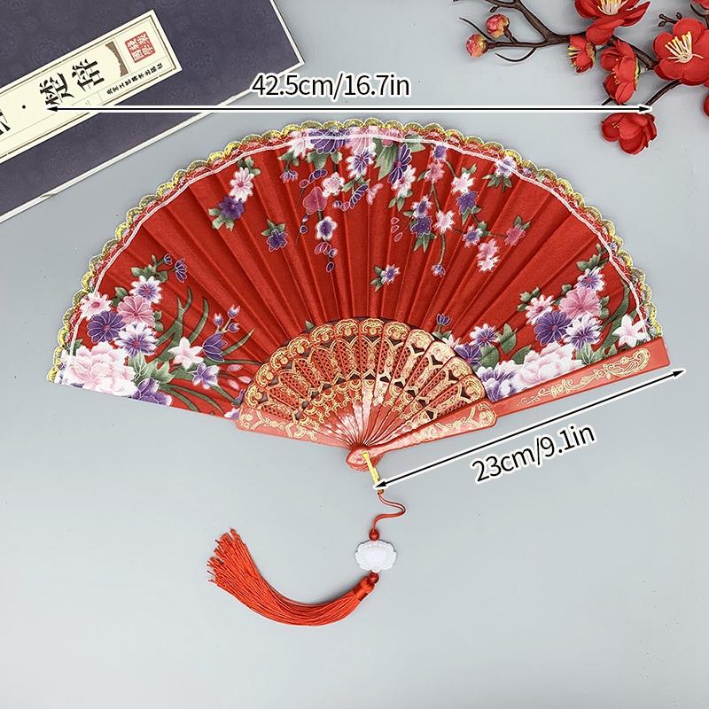 Silk Cloth Folding Fan Traditional Chinese Dancing Fans Hand Fan Portable Performance Props Vintage Wedding Party Photo Props