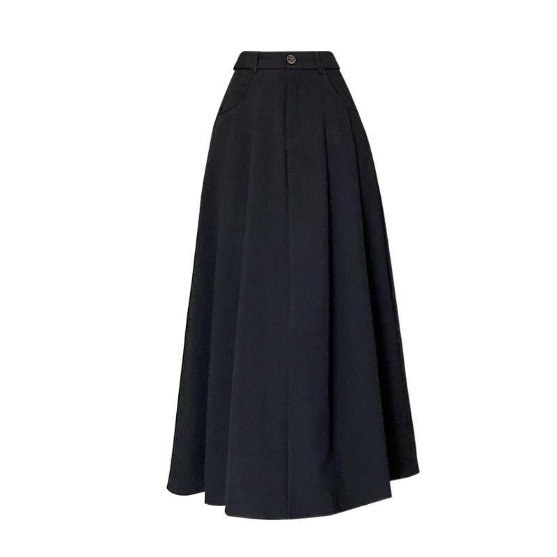 Summer 2025 Women's Black A-Line Pleated Umbrella Skirt - Flattering, Long, and Trendy