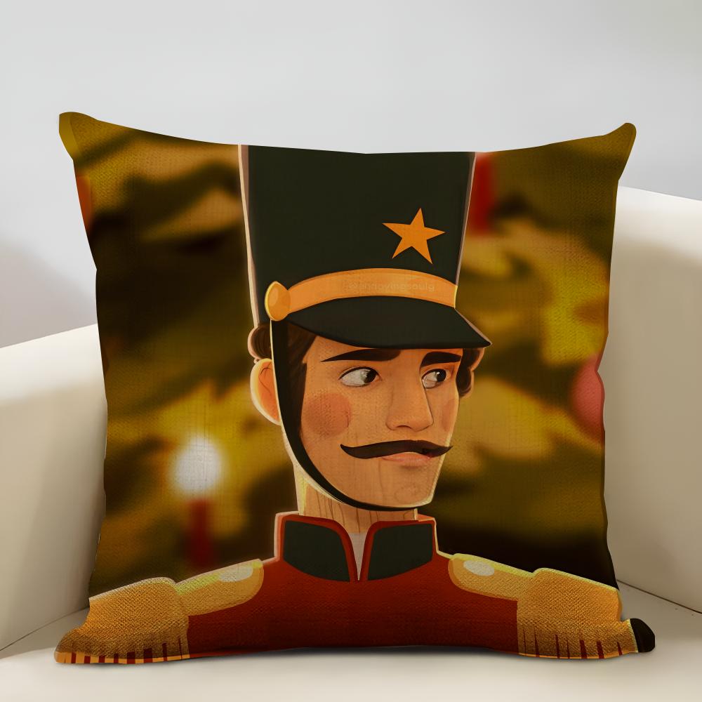 Nutcracker Cartoon Cushion Cover Household Decoration Linen Sofa Cushion Cover: Skin-Friendly & Breathable With Invisible Zipper