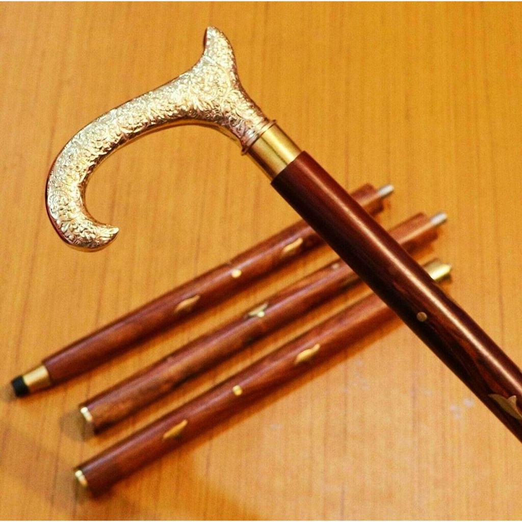 Vintage Walking Stick Brass Golden Handle With Beautiful Wooden Stick (37-inch) Walking Stick