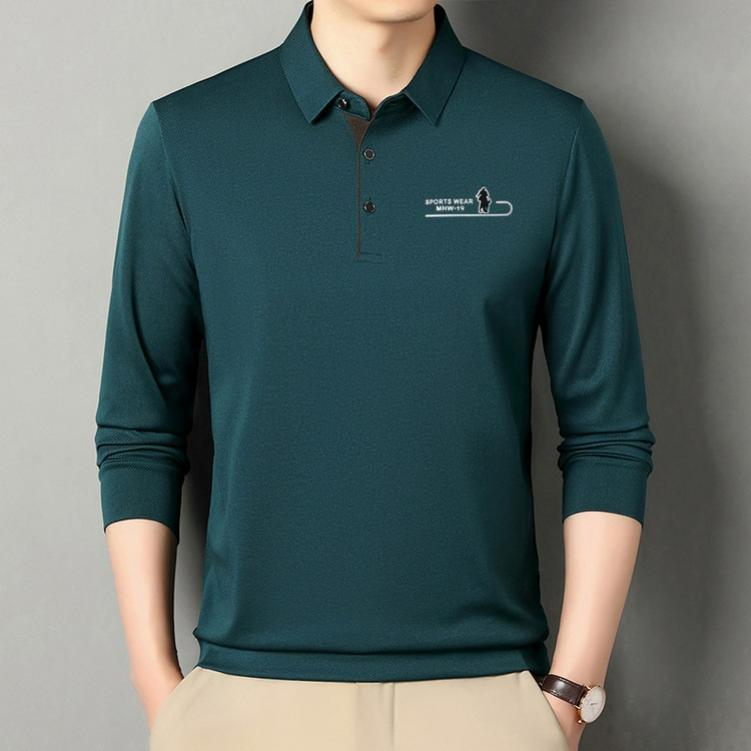 Langarm Poloshirt Herren Frühling und Herbst Lässig All-Match Kragen Papa Unterhemd T-Shirt
