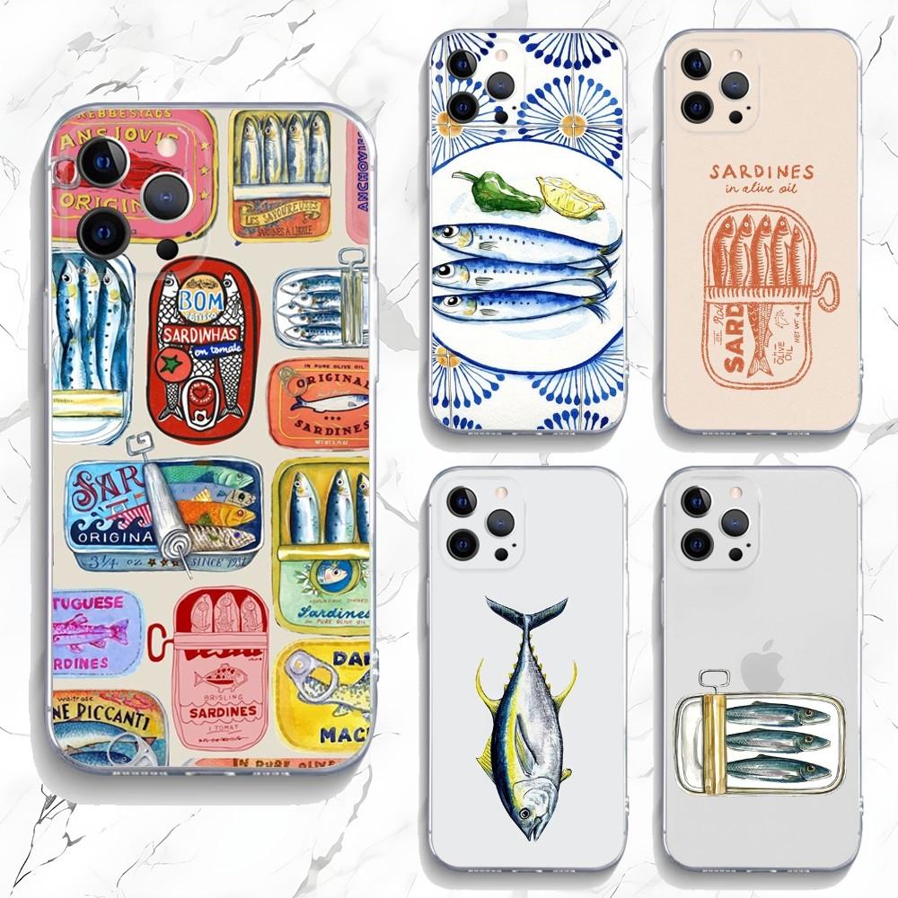 Canned Sardines Phone Case For iPhone 15,14,13,12,11 Plus,Pro,Max,XR,XS,X,7,8 Plus,SE,Mini Transparent Silicone Soft