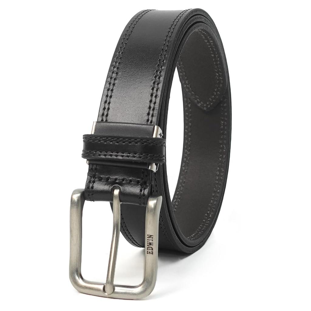 EDWIN Belt 35mm 118cm Made Japan Cowhide Leather Double Stitch Mens