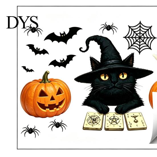 Halloween Glass Stickers Cute Black Cat Window Clings, Pumpkin Ghost Bat Spider Easy Apply Clings Decals, Non-Adhesive for Door Party Holiday