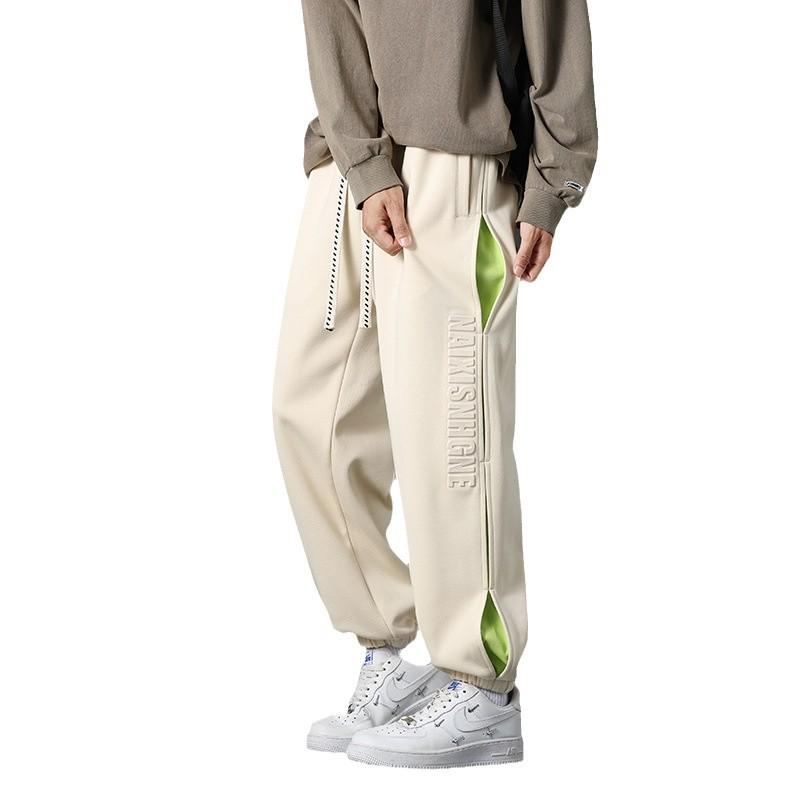 Men's Fleece-Lined Slim-Fit Cuffed Sweatpants - Thick, Stylish, Large Size, Steel Stamp Design for Autumn/Winter