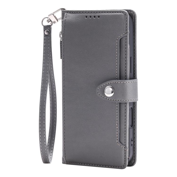 Cheaper Price for Motorola Moto G56 5G Litchi Texture Zipper Wallet Buckle Vegan Leather Phone Case with Wrist Strap