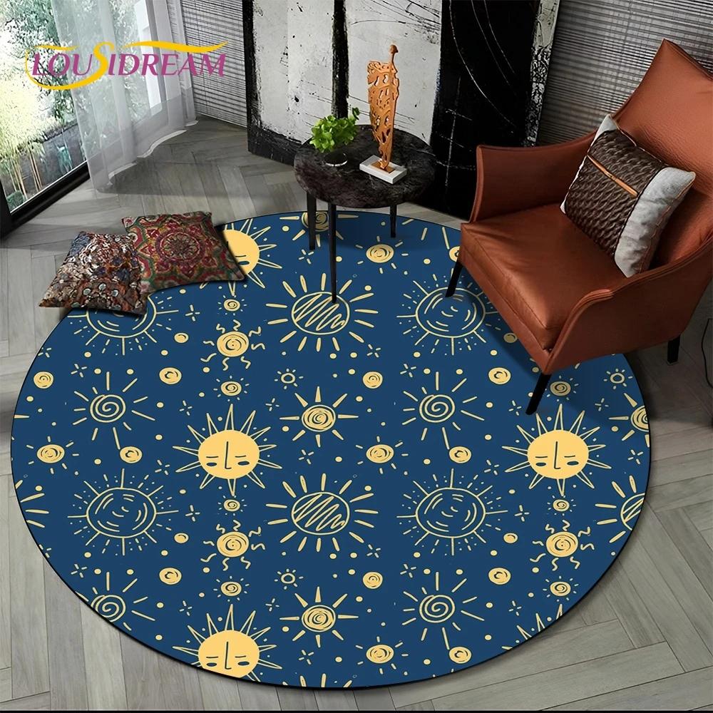 3D Mysteriou Sun Moon Tarot Mandala Magic Round Area Carpet Rug for Living Room Bedroom Kid Playroom Decor,Pet Area Rug Non-slip