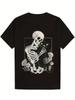 Men'S Gothic Skeleton Cat Graphic T-Shirt Black Round Neck Short Sleeve