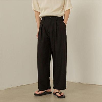 Men's Minimalist Wide Leg Trousers High Waist Pleated Loose Fit Solid Brown Casual Pants For Daily Streetwear