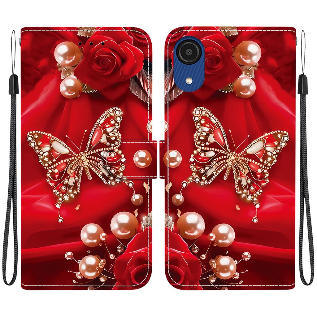 Handmade PU Leather Flip Case for Samsung Galaxy A03 Core (A032F)- Anti-Slip Shockproof Cover with Wrist Strap & Heart/Rose Cat Designs