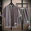 Nieuw Wafel Zomerpak voor Heren Casual T-shirt + Korte Broek Pak Heren Trainingspak Effen Kleur Trainingspak Los Pak
