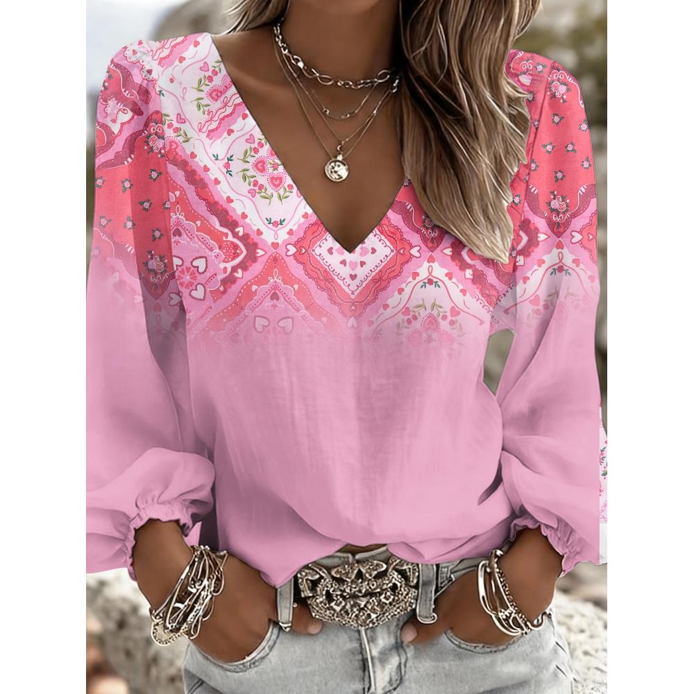 

Lady Bohemian Retro Western Style V-neck Shirt with Floral Print, Sleeveless Design, Suitable for Daily Casual and Formal Occasions S розовый