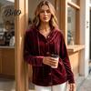 Soft Velvet Clothing Women Button Front Hoodie, Long Sleeve Hooded Jacket, Loose Fit Jacket Casual Drawstring Coat for Autumn Winter Outerwear