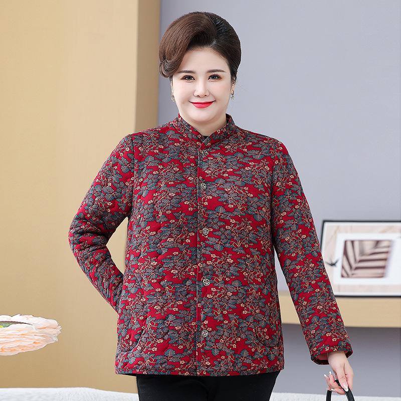 Plus Size 200 Jin Women's Cotton Jacket for Indoors/Outdoors - Fleece-Lined Back Protection for Middle-Aged & Elderly
