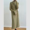 Mid-length Pullover Sweater for Women's Autumn and Winter Half Turtleneck Knee-length Knitted Dress Solid Color Casual Sweater Dress