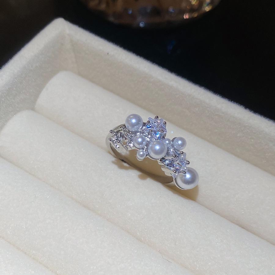 Elegant Baroque Zircon & Imitation Pearl Open Ring - Vintage High-End Jewelry for Index Finger