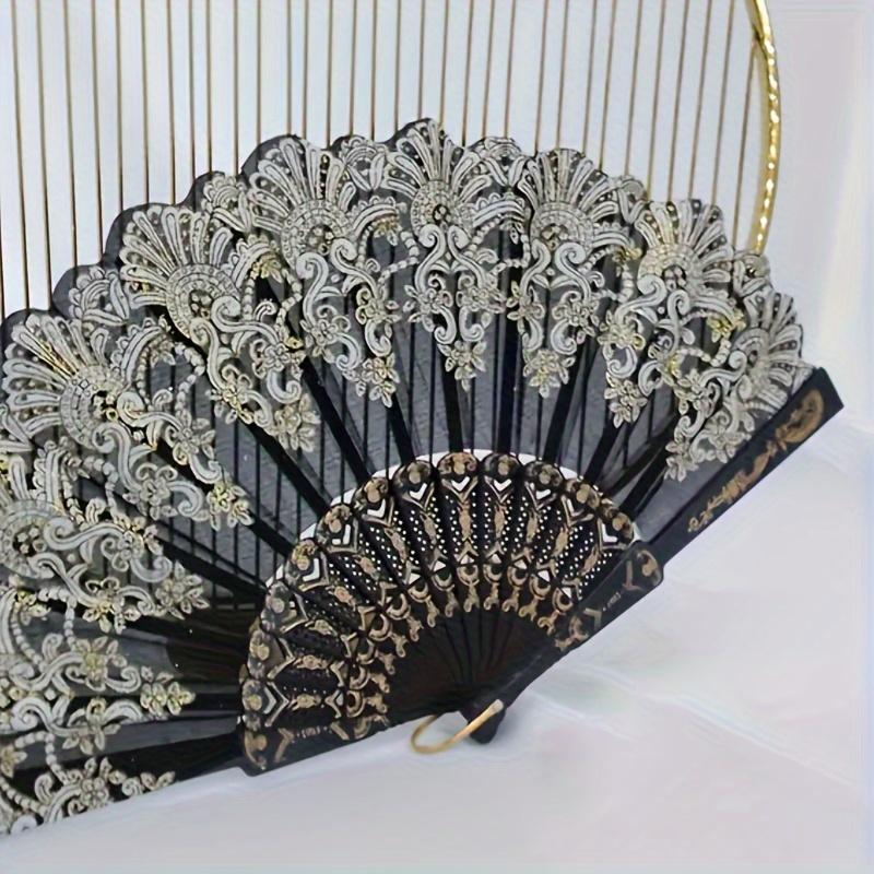 

Элегантный винтажный китайский шелковый веер с цветочным узором – складной аксессуар с бронзовым напылением в виде цветов для танцевальных выступлений и реквизит для костюмов