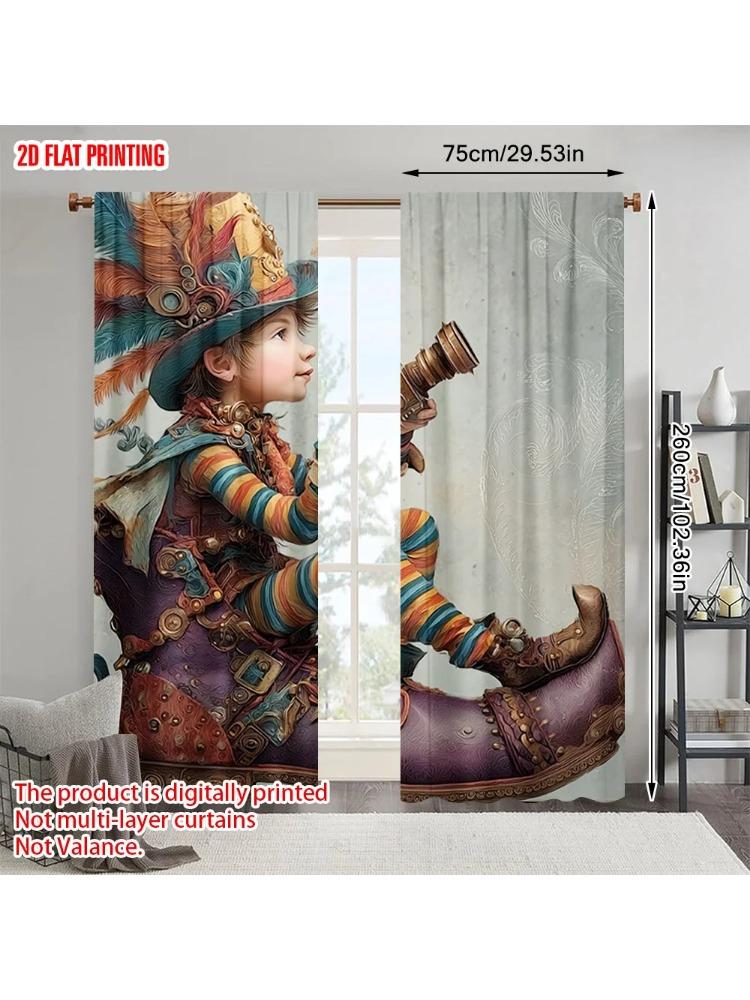 

Set Of 2 Plane Printing Print Curtains Fantasy Detective Polyester Without Rod Holiday Perfect Season Home Decor Living Made W100*H70(CM)-Rod Pocket&2PCS