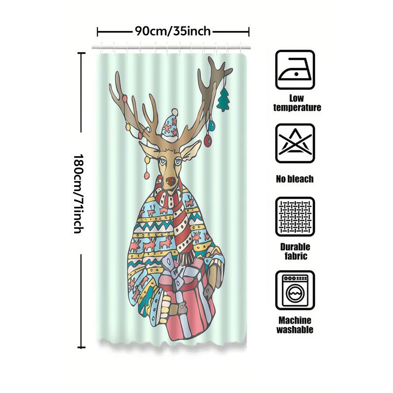 Tu Cute Reindeer Christmas Shower Curtain Festive Holiday Forest Animal Bathroom Decor Waterproof Home Decor Gift Idea Holiday S
