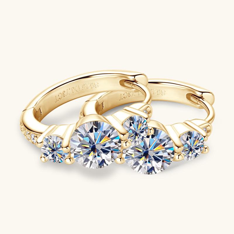 European American High-end Full Moissanite Hoop Earrings Women Popular Niche Design S925 Silver 14K Gold Plated Rhodium Plated