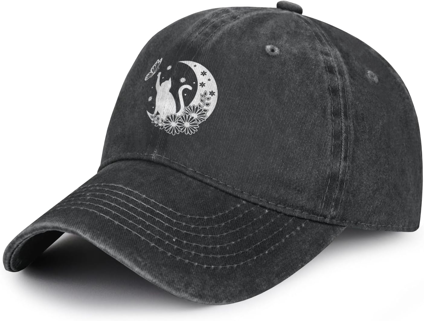 

Cat Moon Butterfly Baseball Cap Distressed Washed Adjustable Vintage Casual Polyester Hat for Unisex One Size