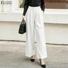 ZANZEA Pantaloni lunghi larghi larghi in vita elastica casual da donna