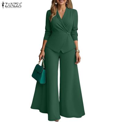 Women Long Sleeve Blouse and Bell Pants Casual Two Piece Suit Sets