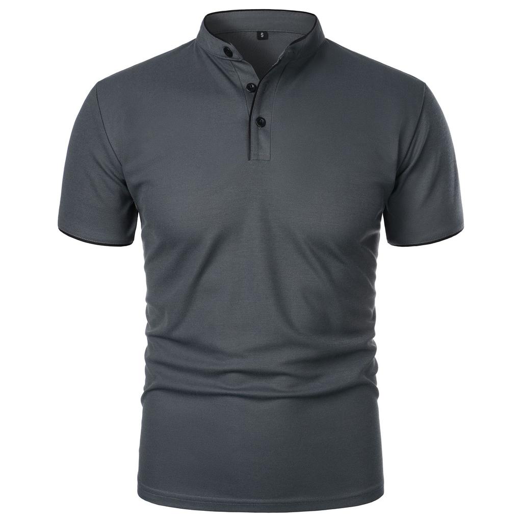 Summer Men's Short Sleeve T Shirts Solid Color Stand Collar Smart Casual Tshirts Men Slim Fit Lightweight Pull On Tees Tops Man