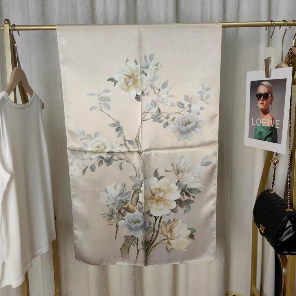 Hochwertiger 100% Seiden Schal Tuch Hijab Wickeltuch Damen Blumig Frühling Sommer Strand Seiden Schals